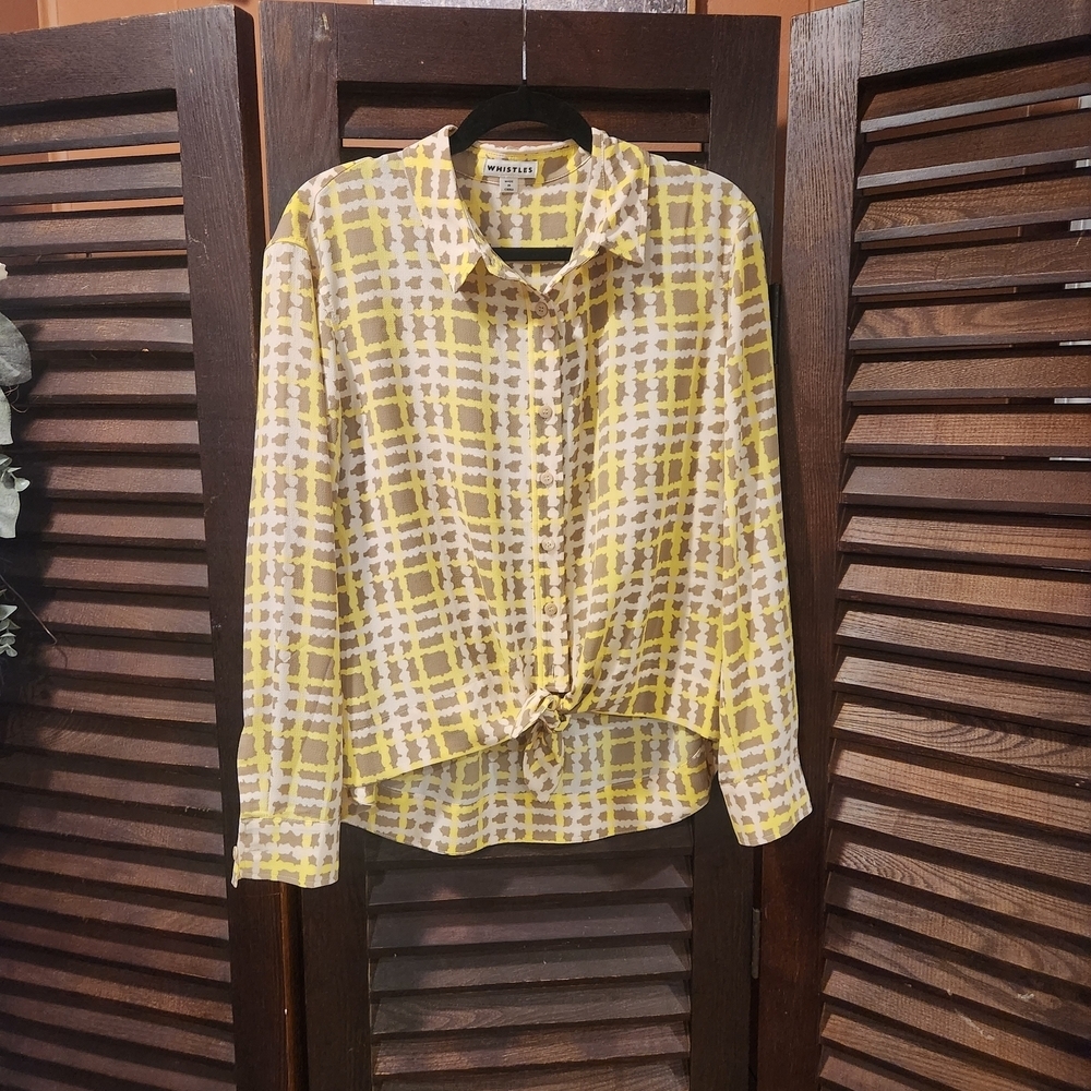 Whistles Yellow and Gray Patterned Button Down Shirt